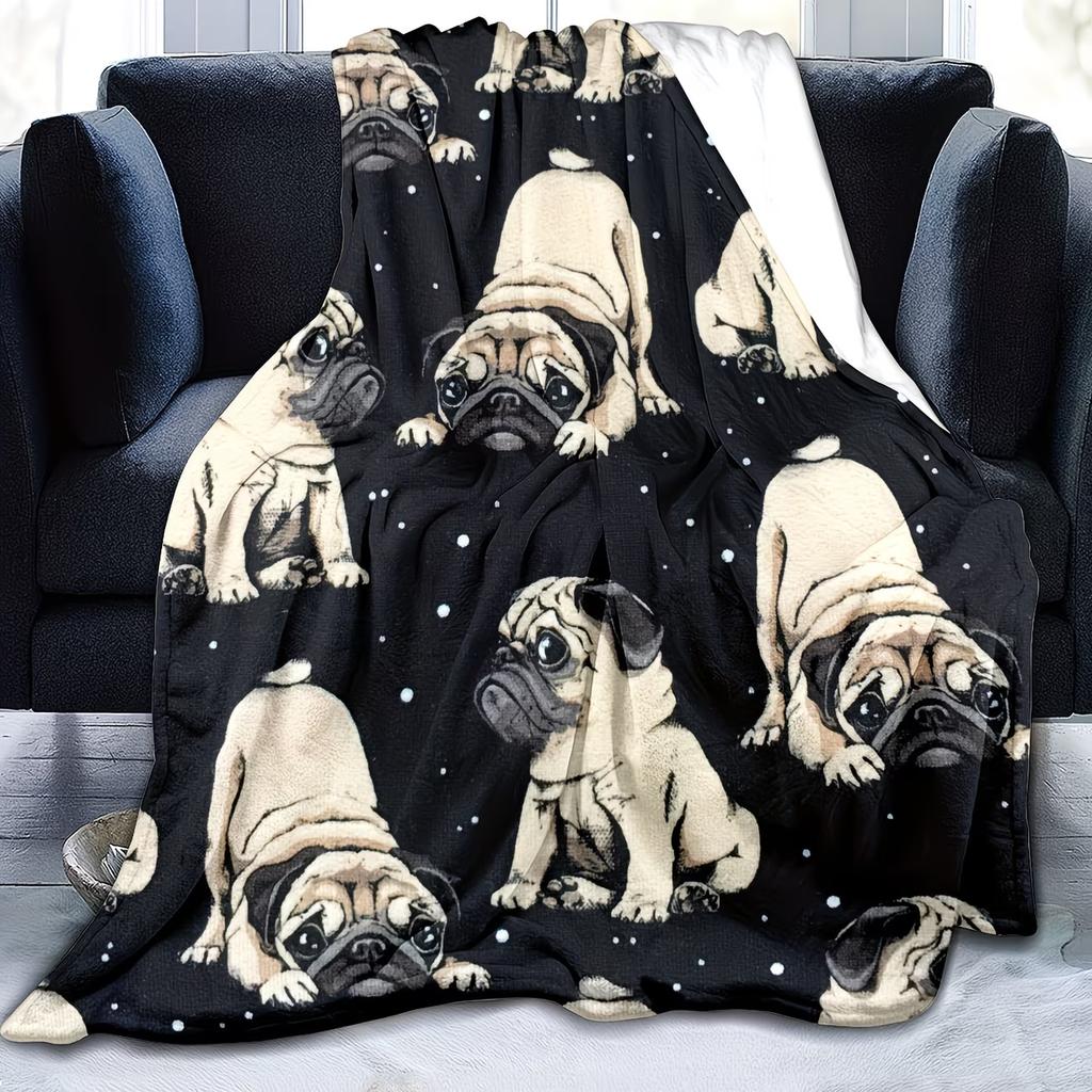 Digital Print Soft Skin Cute Pug Star Puppy Dog Lover Blanket Multi Blanket Product Material Flannel Conditioning Nap Blanket