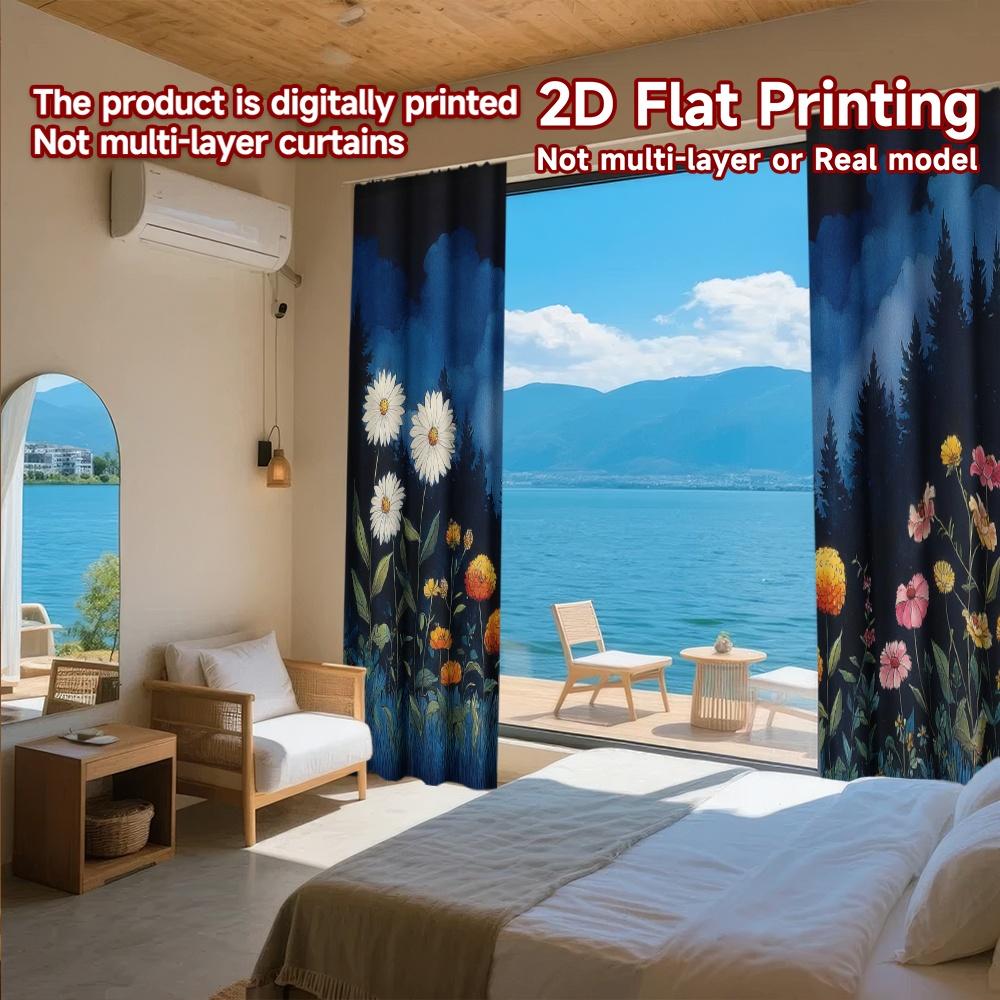 Set Of 2 Flat Printing Curtains Without Rod Floral Night Scene Valentine Is Day Festival Chic Print Polyester Curtain