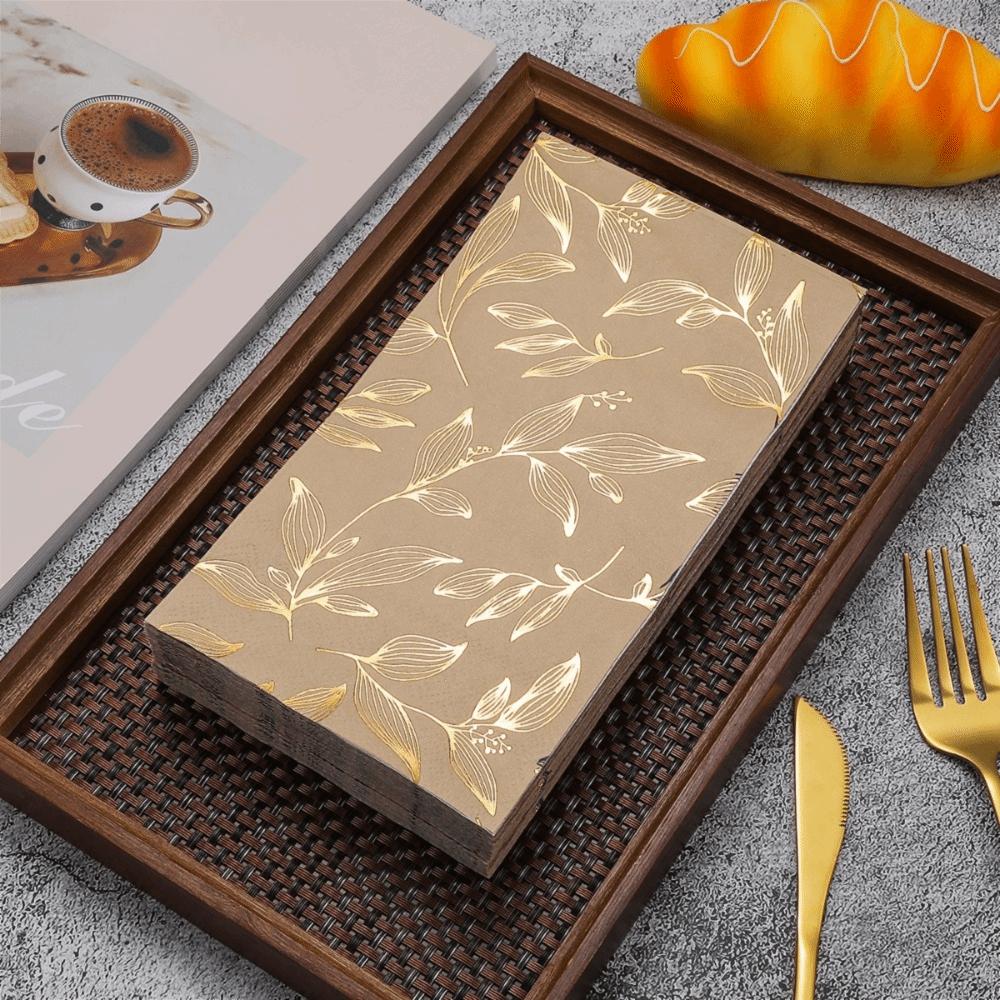 40Pcs Coffee Leaf Gold-embossed Disposable Napkin Hot Foil Stamped Party Napkin  Wedding