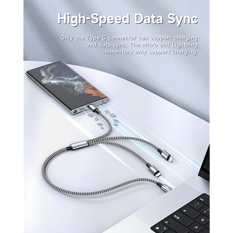 [100W] Cablu de încărcare RAVIAD 3in1 scurt 50CM Cablu multiplu USB tip C PD Cablu USB-C de încărcare rapidă de 100W Poate alimenta 3 unități simultan tip c (100W)