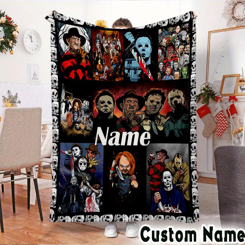Custom NameClown Horror Blanket Flannel Throw for Sofa, Indoor, Camping, Living Room, Office, Chair, And Bed Soft Birthday Christmas Gift