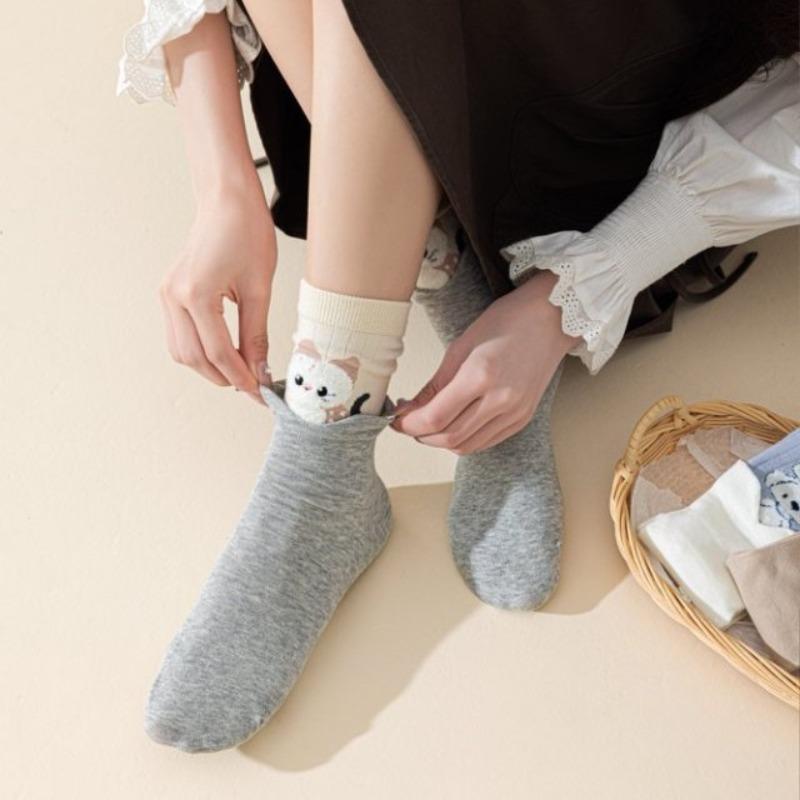 Autumn Three-dimensional Cute Cartoon Animal Plush Embroidery Double-seam Double-layer Mid-calf Socks, Personalized Pile Socks