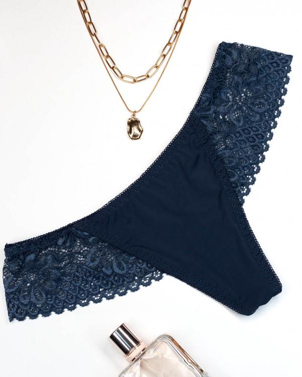 

Трусики танга з мереживною вставкою ISSA Plus L темно-синього кольору