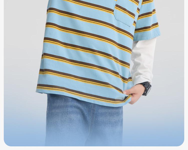 Left West children's clothing boys' long sleeved T-shirt children's fake two-piece striped spring and autumn 2026 new boys' and boys' base shirt