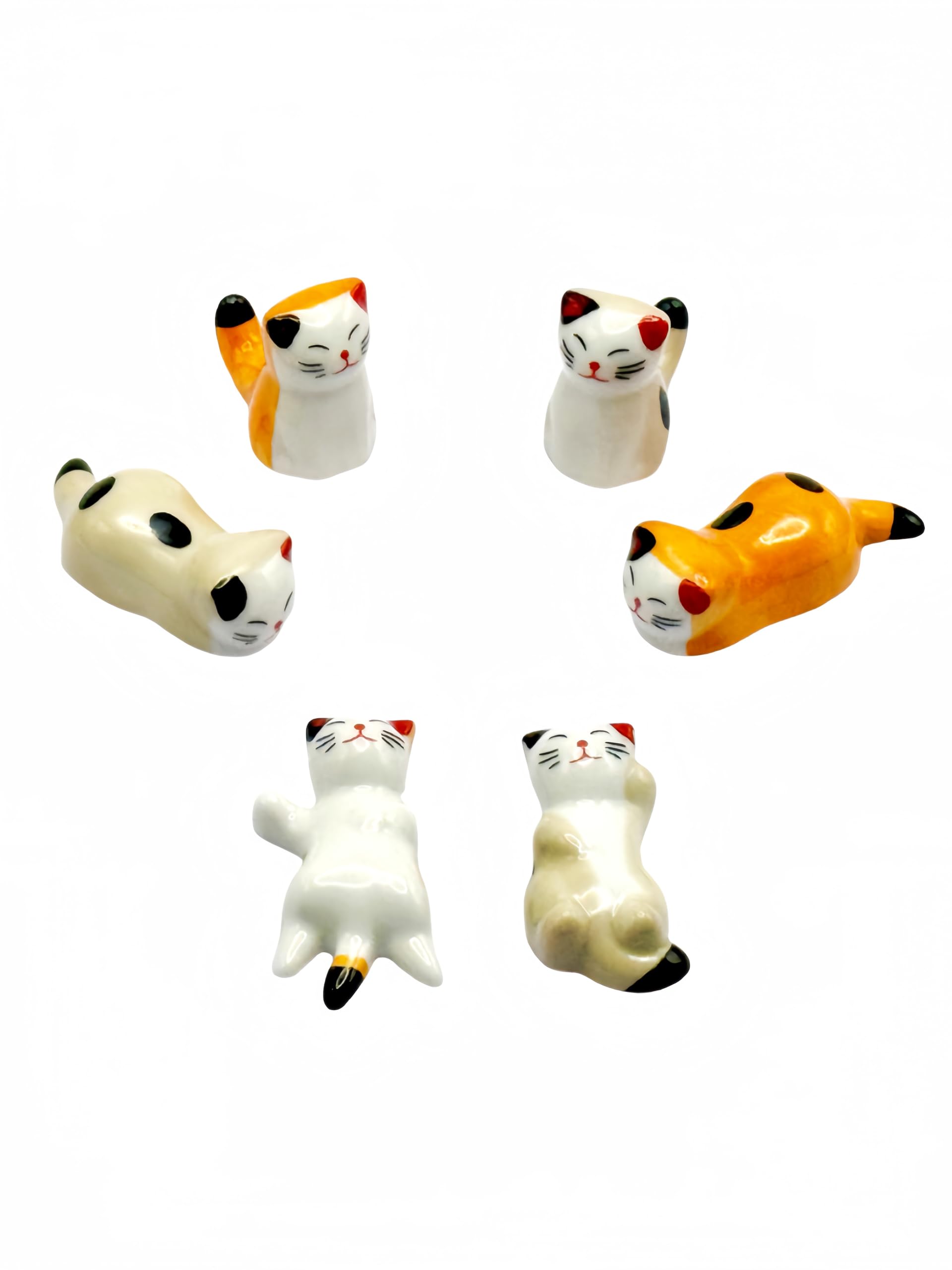 

Ceramic Cat Chopstick Tabletop Decorative Japanese Chopstick Rest Set of Laughing Cat Watsu Life Rests, Accessories, Gifts, Tableware, (Set 6,
