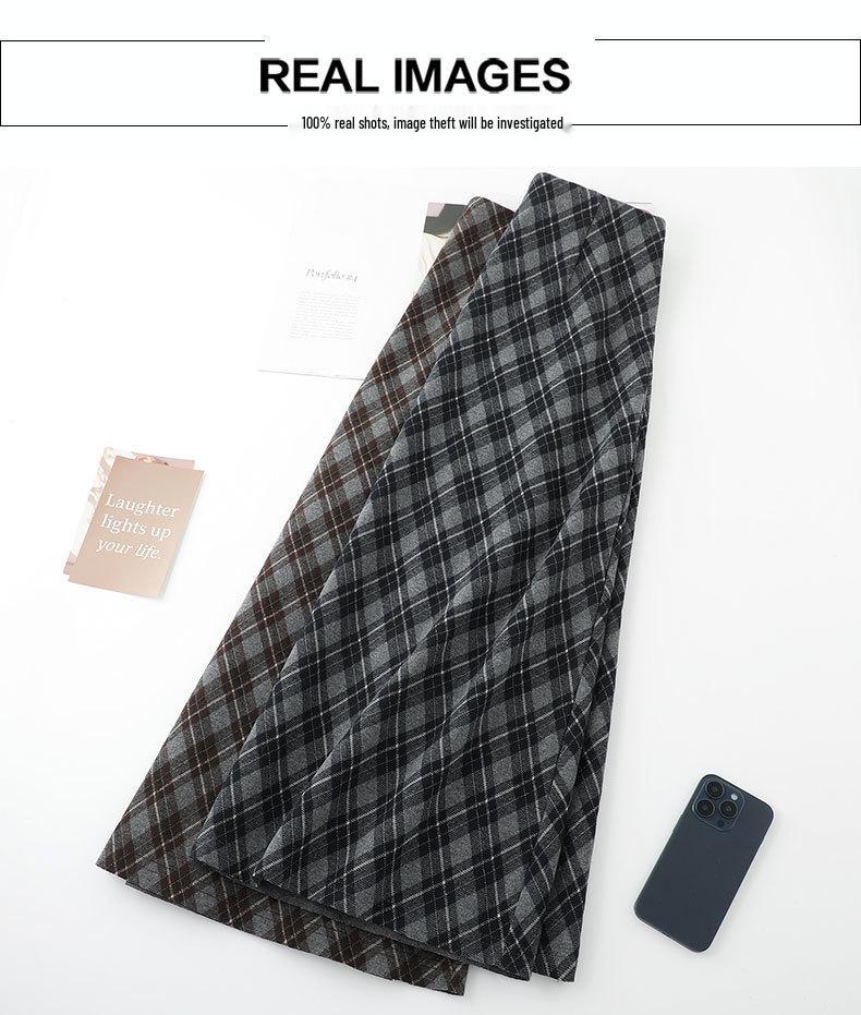 Women's High-Waist Woolen Plaid A-Line Skirt - Autumn 2025 Collection
