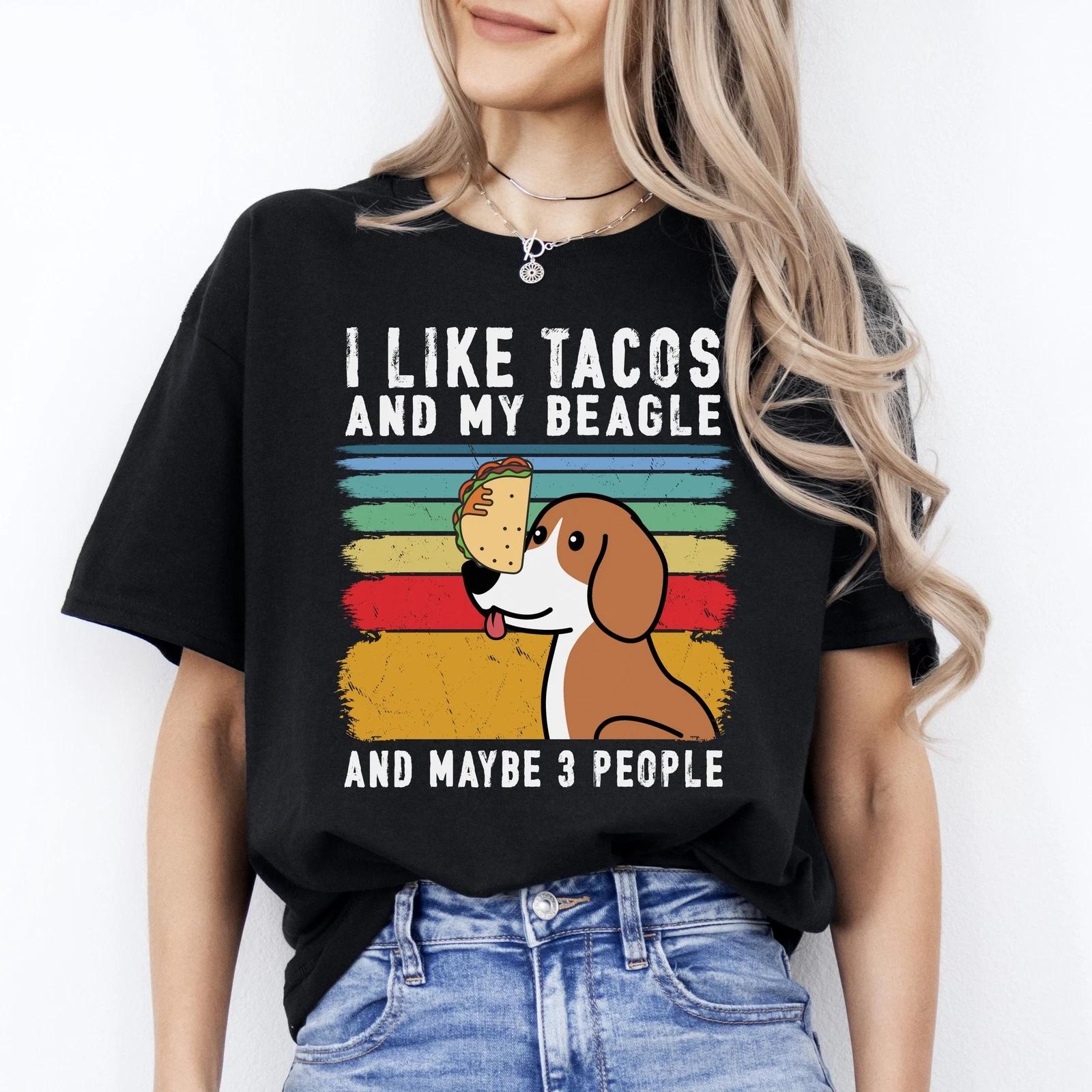 I like tacos and my beagle and maybe 3 people T-Shirt gift Retro Beagle Dog mom XL