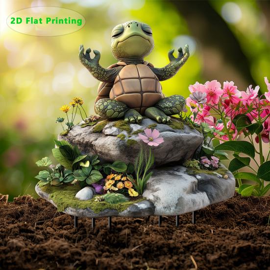 Yoga Turtle Garden Stake, 2D Flat Acrylic Sitting Zen Turtle Decoration, Sit in Meditation Turtle Yard Art Stake for Planter Lawn Plant Pot