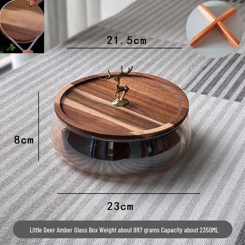 Ящик для хранения из древесины акации и янтарного стекла с дизайном в виде оленя