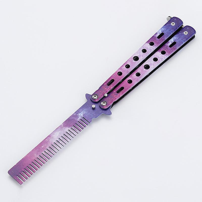 1Pcs Stainless Steel Butterfly Knife Comb Beard Moustache Brush Foldable Comb Salon Hairdressing Styling Tool