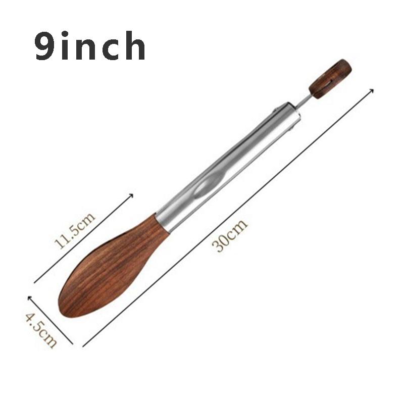 Walnut Wood Food Tong with Stainless Steel Handle Non-Stick BBQ Grilling Tong Durable Bread Dessert Clip 9/12inch Cooking Tong