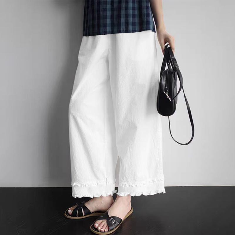 ZANZEA Damen Lässige Elastische Taille Lockere Cropped Hose