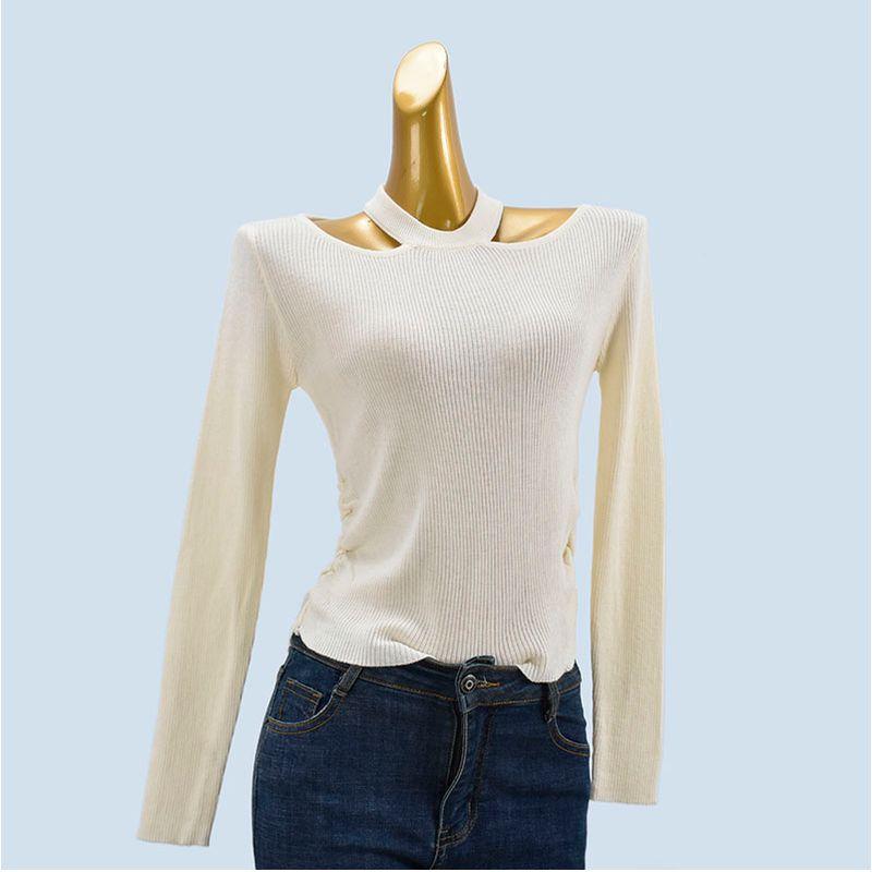 Sexy Halterneck Long-Sleeved Knitwear Six Wool Women's Stylish Western Style off-Shoulder Inner Wear Outer Wear Base Tops