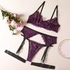 Sexy Lace Lingerie Push-up Bra With Thong Stockings Set French Lingerie