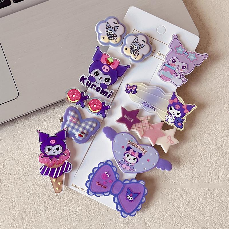 10Pcs Hellokitty Cute Headwear Children'S Acrylic Hair Clip For Girls Kuromi Forehead Hair Clip Melody Bangs Clips