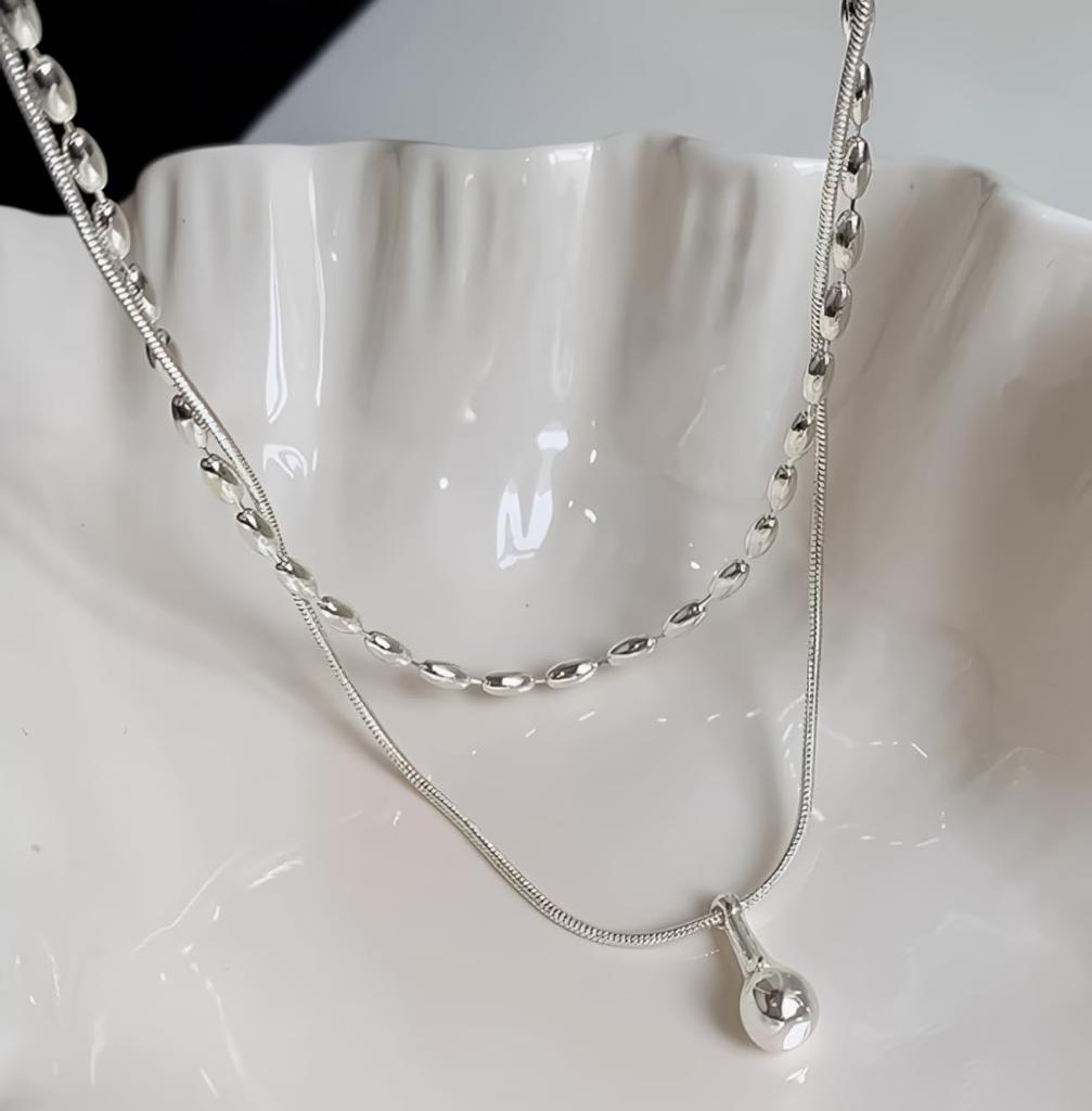 Stainless Steel Double Necklace Simple Double Chain Casual Snake Chain Silver Stylish Women Gift Present Daily Jewelry [Mesaro]