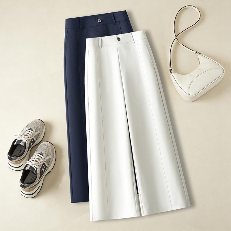 High-End Women's Navy Wide-Leg Cropped Suit Pants, High-Waisted, Casual Straight-Leg, New Spring/Autumn 2026 Style.