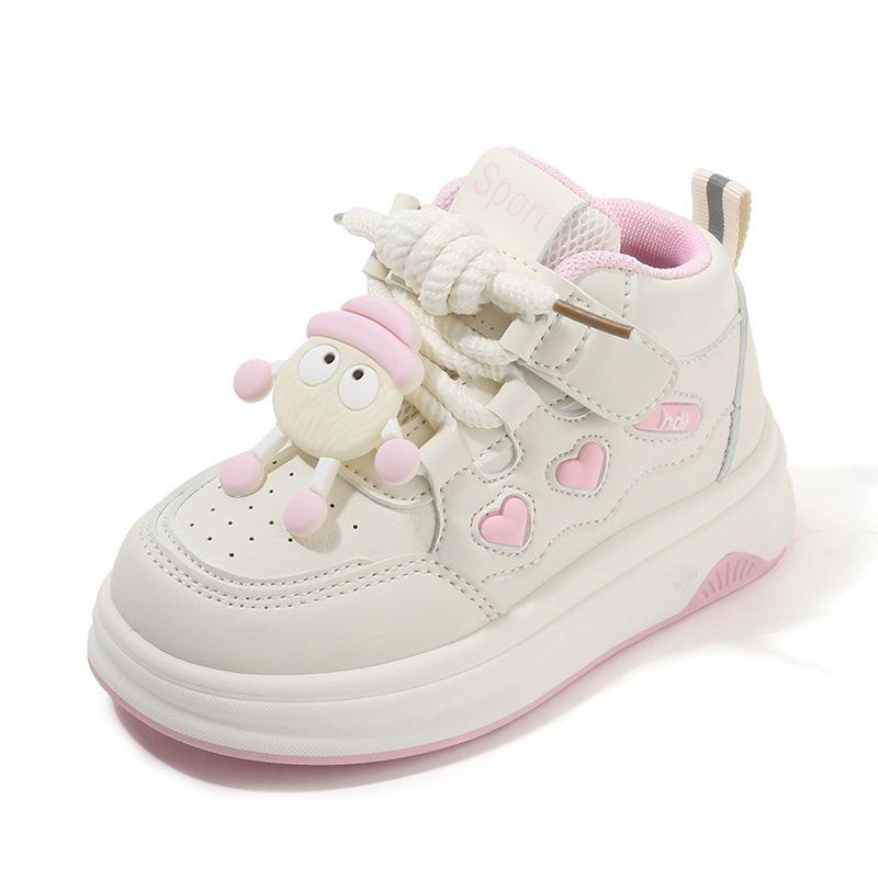 Children's Sports Shoes - Spring/Autumn Cartoon High-Top White Sneakers for Girls, Casual Skate Shoes for Boys, Soft-Soled Shoes for Toddlers
