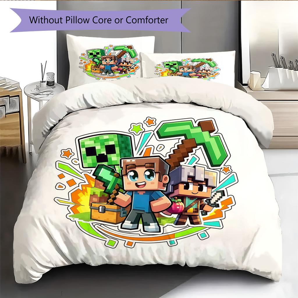 Minecraft Zombie Pattern Bedding Quilt Set Home Decoration Gift (1 * duvet cover + 2 * pillowcase without core)