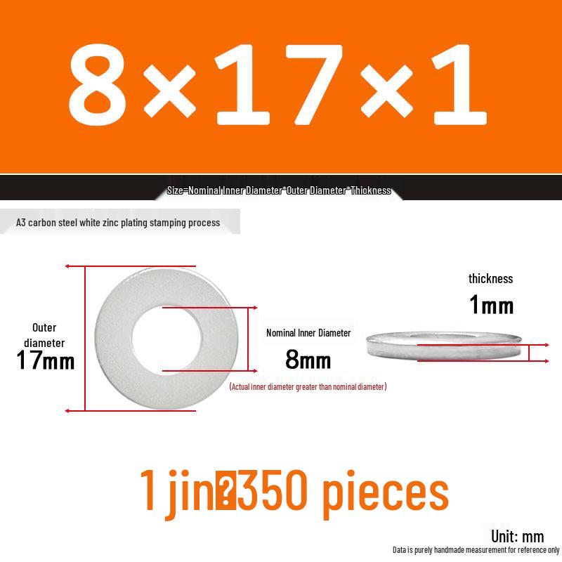 Extra Thick Galvanized Iron Flat Washer, Round, M3-M62