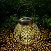 Solar Powered Iron Projection Light Outdoor Garden Hanging Lantern With Hollow Out Design For Patio Fence Decoration
