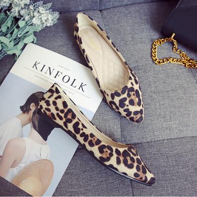Flats Shoes Women Fashion Leopard Print Pointed Women's Shoes Comfortable Suede Flat Sole Single Shoes Comfortable for Work