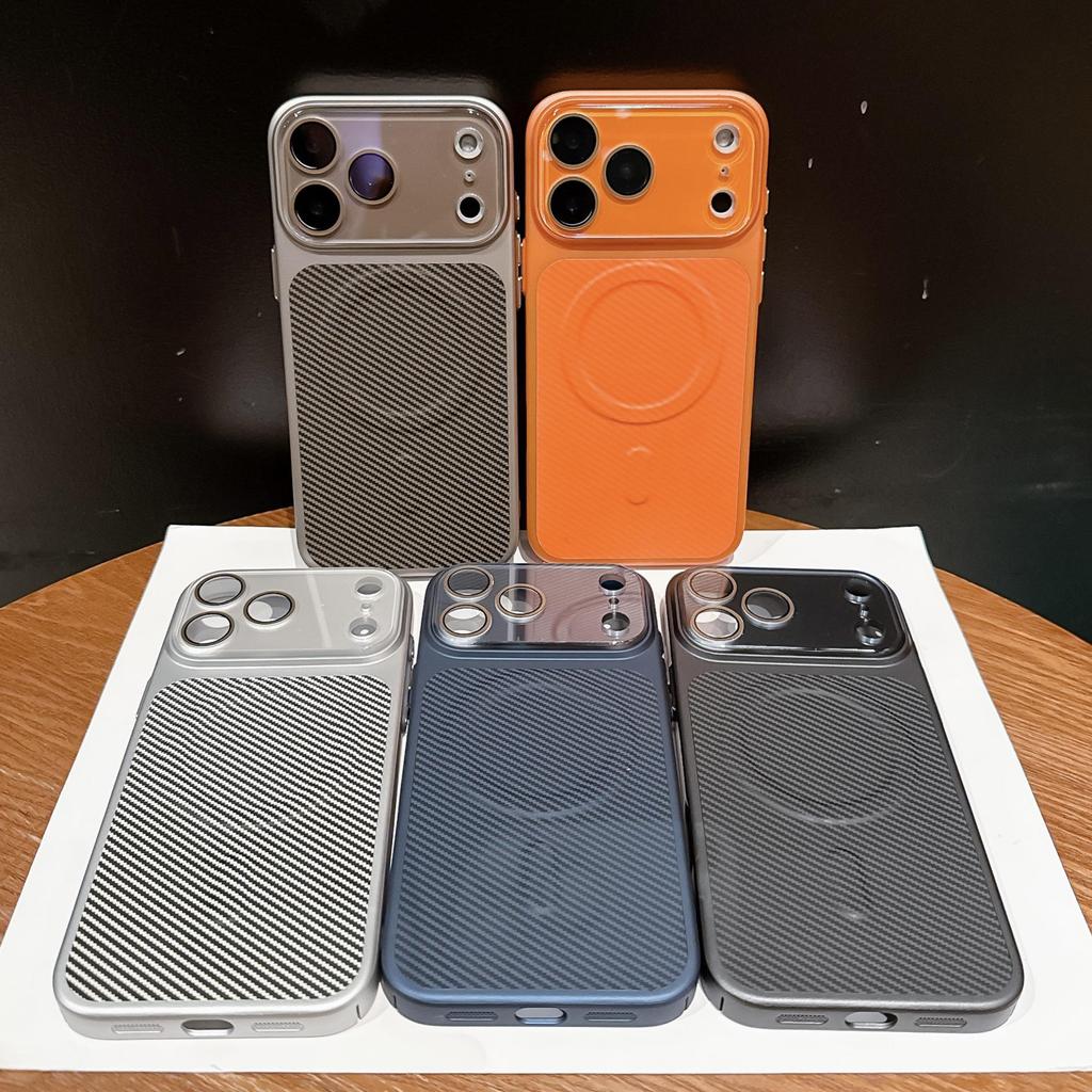 Apple 17Promax Carbon Fiber Leather Texture Phone Case - iPhone 16 Magnetic Charging 15Pro Protective Cover