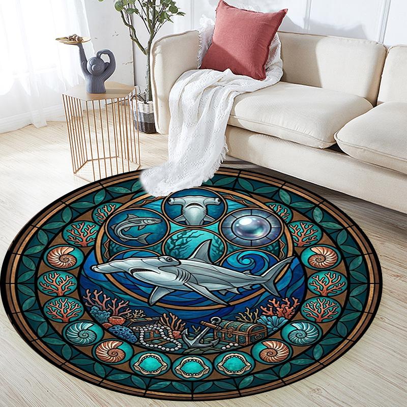 Marine Life Glass Round Area Rug Under Office Chairs Bedroom Living Room Home Decor