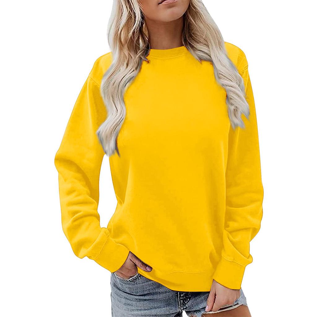 2025 Damen einfarbiges Rundhals-Langarm-Sweatshirt - Lässig und bequem für Herbst und Winter