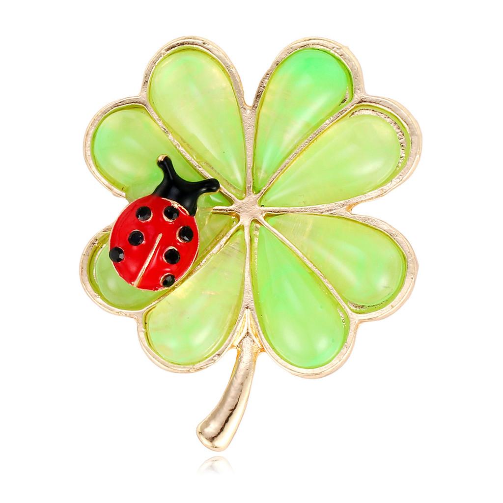 

Lucky Clover Lady Bird Brooch With Alloy Leaf Design For Women And Men