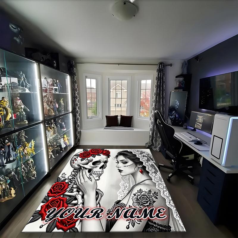 1PC Custom Name Day Dead Romance Theme Floor Mat Ideal for Living Room, Game Rooms, Office, Bedroom, Office Floor Mat , Floor Mats for Home