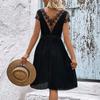 Summer sweet and elegant temperament design sense lace solid color pleated dress