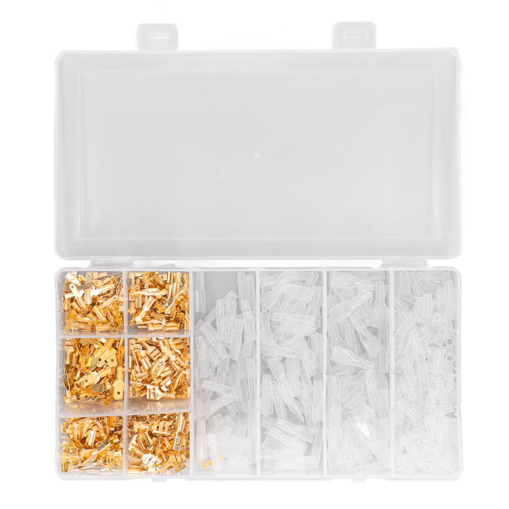 600PCS Brass Crimp Terminal Connector Male Female Brass Spade Connector with Transparent Sheath