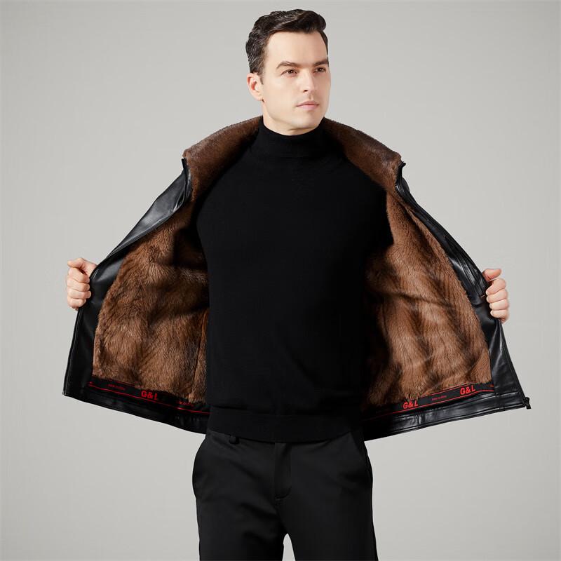 ROMON Men's Fleece-Lined PU Leather Jacket