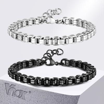 Vnox 5.3mm Round Box Chain Bracelets for Men Boys, Adjustable Stainless Steel Rolo Links Wristband, Simple Metal Jewelry