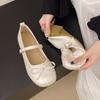 Fashion Silver Bowtie Mary Jane Pumps Fashion Women Round Toe Pu Leather Party Shoes Autumn New Woman Low Heels Wedges Buckle Shoes