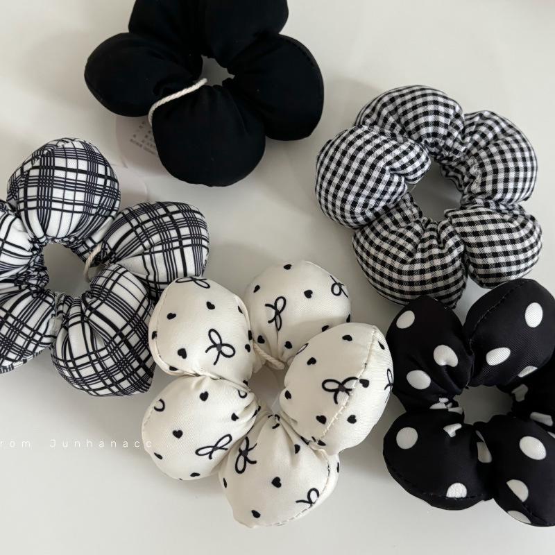 

Black Series Padded Cotton Floral Hair Tie with Polka Dot Bow Gingham Scrunchie