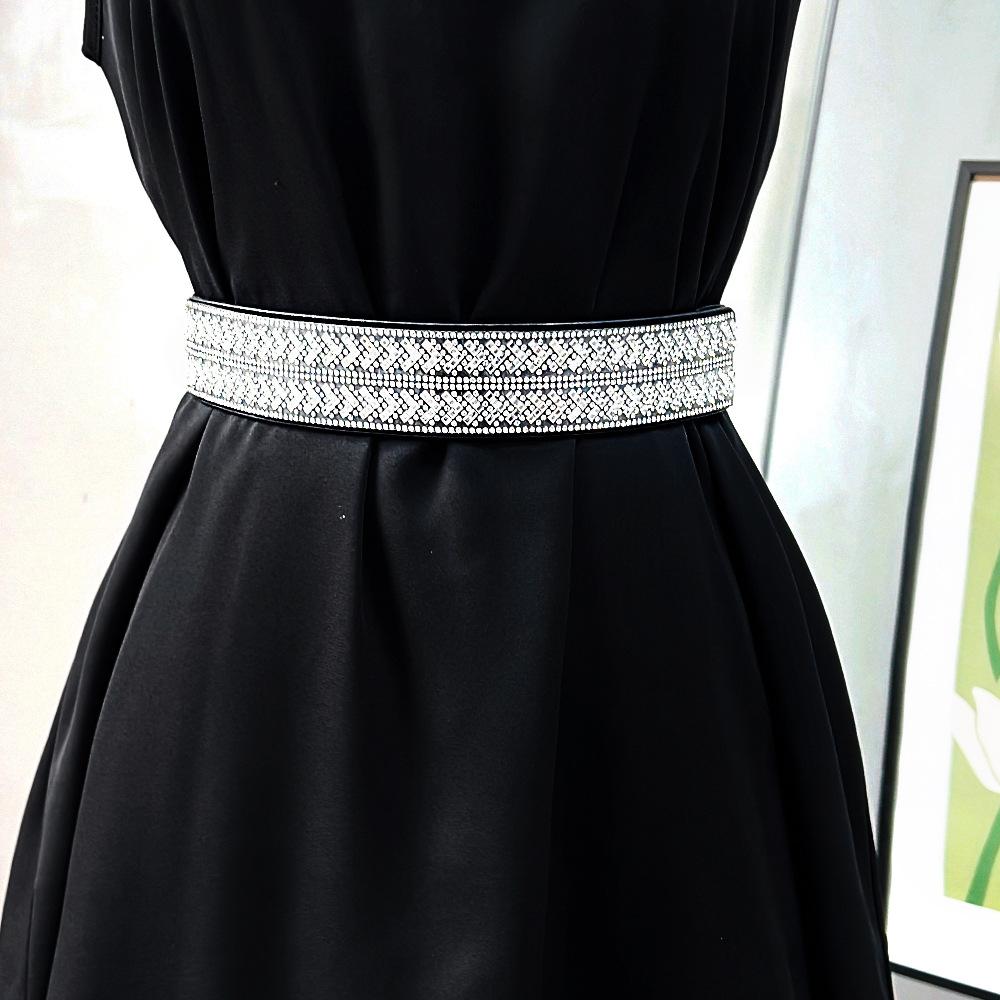Cintura Elastica Con Strass In Pelle PU – Fascia Vita Cristallina Larga Per Abiti, Regalo Donna, Taglie Dalla XXXS Alla XL