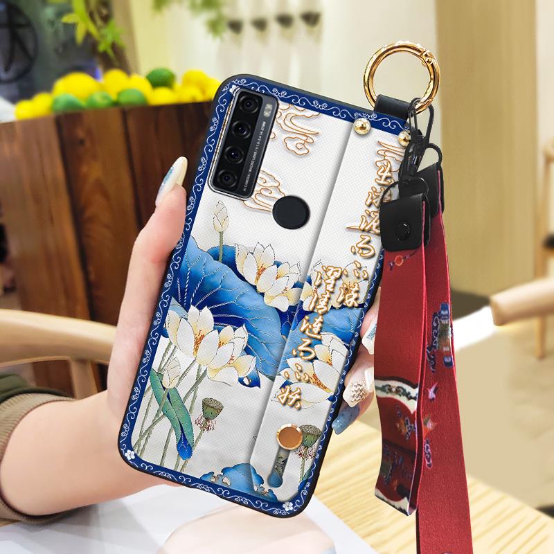 Anti-knock Ring Phone Case For TCL 20 SE Phone Holder Back Cover Elderly lady Dirt-resistant Protective Lanyard Silicone