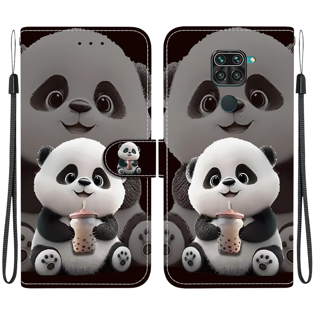 Handmade PU Leather Flip Case for Xiaomi Redmi 10X 4G/ Redmi Note 9 (4G) Anti-Slip Shockproof Cover with Wrist Strap & Heart/Rose Cat Designs