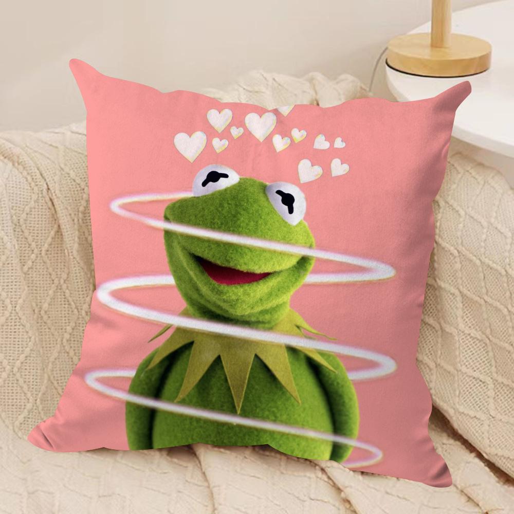 Funny K-Kermit The Frog Cushion Cover Soft Plush Fabric Double-Sided Printed Sofa Cushion Cover For All Seasons Home Decor Gift