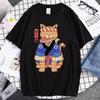 Summer Unisex 100 Cotton Shortsleeved Breathable Samurai Cat Personalized Print Tshirt For Casual And Loose Fit Hiphop Style
