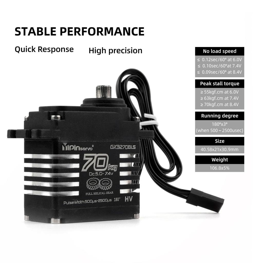 Rcmall GX3270BLS Digital Servo, 70KG High Torque, 360°270°180°, Metal Gear, IP68 Waterproof, for RC Crawlers (360 Degree)
