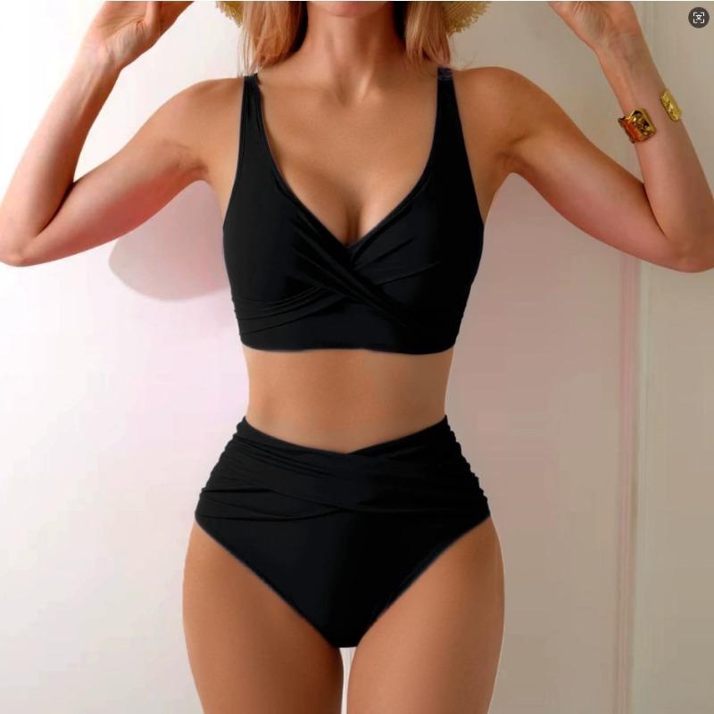 

New Split Bikini Swimsuit Female Sexy High Waist Cross Bijini European and American Suit Swimsuit S