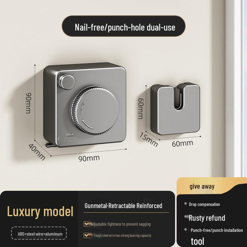 Punch-Free Indoor Retractable Clothesline: Invisible German Steel Wire for Balcony and Bathroom Drying