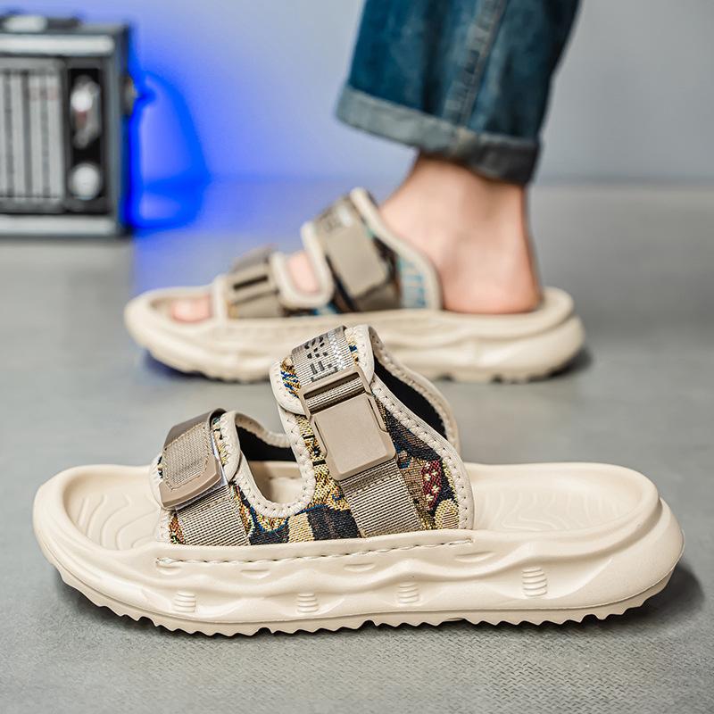 Stepping On Shit Slippers Men's Casual Non-slip Thick-soled Coconut Sandals Foreign Trade Printed Linen One-word Slips