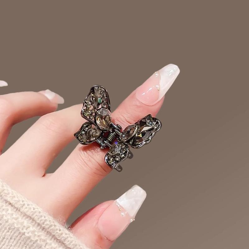 

1Pcs High-end Women s Bangs Side Hair Grip Cute Black Crystal Butterfly Small Hair Claw Sweet Korean Hair Clip Fashion Top Clip one size