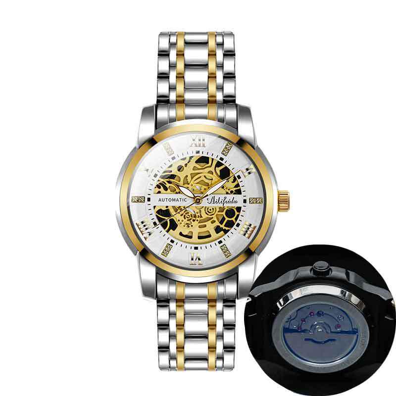 Aili Feida Men's Quartz Hollow Watch with Visible Back and Butterfly Buckle