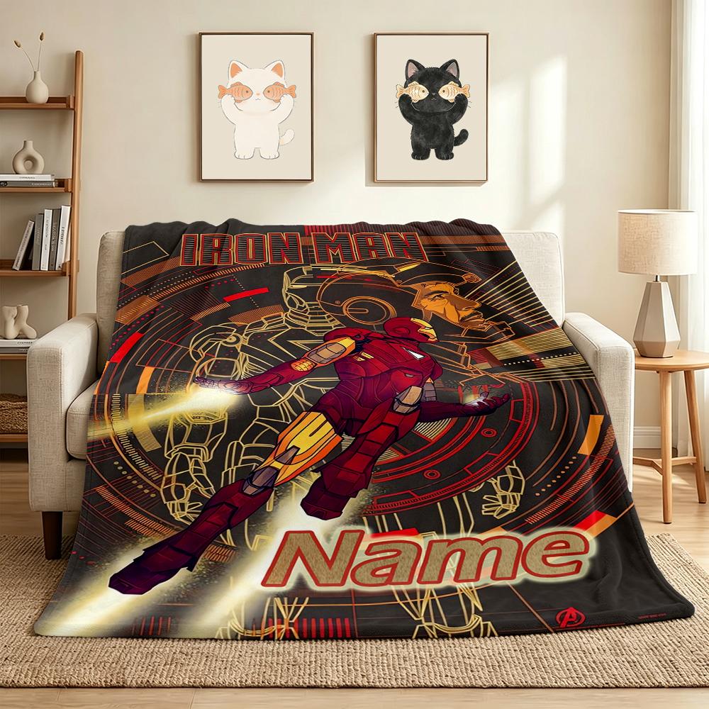 Custom Name Iron Man Flight Flannel Blanket Throw Blanket Soft Warm Sofa Bed Decor Unique Gift