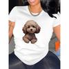 European Size Women's Casual Short Sleeve T-Shirt with Cute Dog Graphic Print - Soft Stretch Round Neck Tee, Machine Washable All-Season